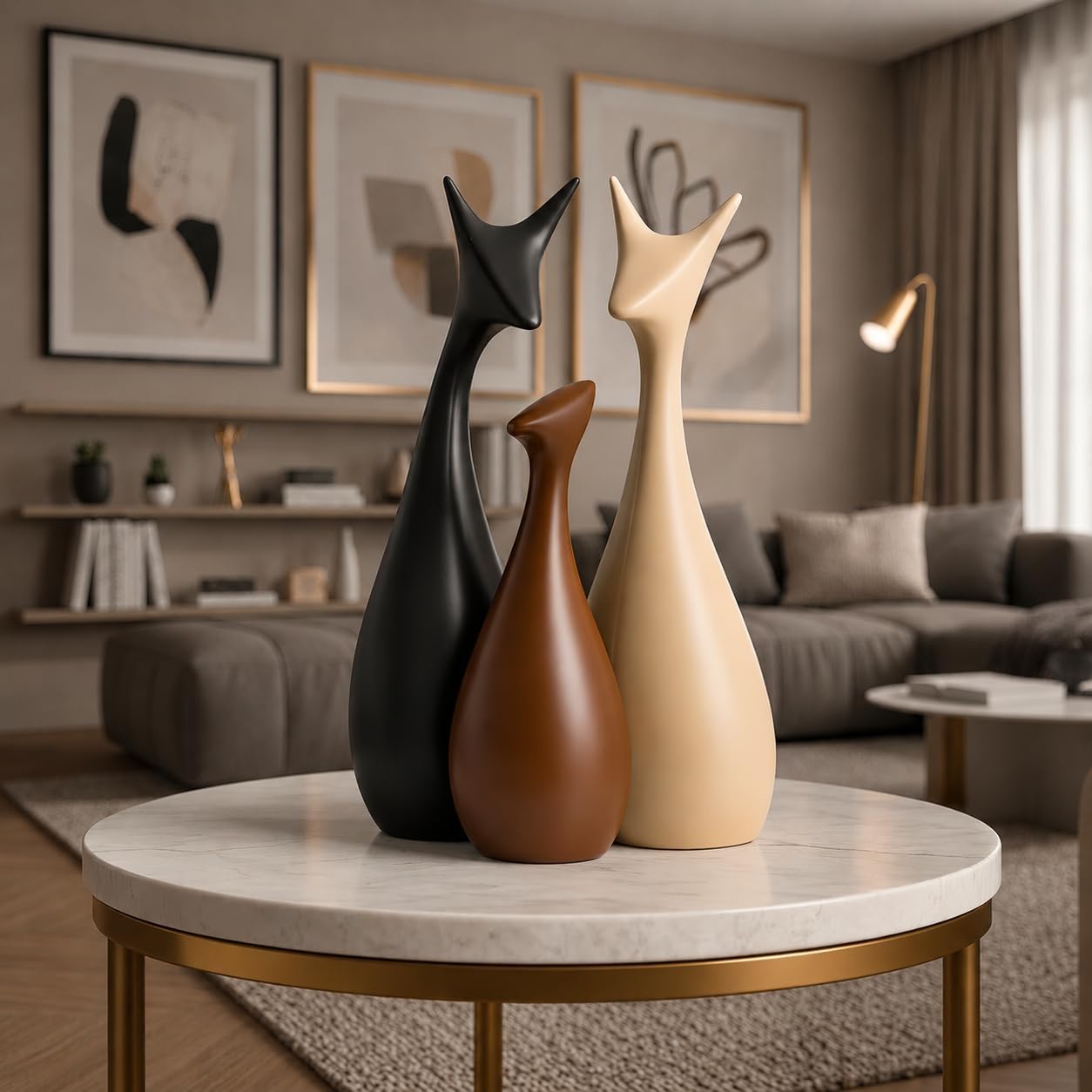 - Ceramic Deer Family Figurine Set of 3 (9.8 Inches) | Modern Lucky Deer Family Showpiece with Matte Finish for Home Decor, Tabletop, Living Room, Office & Gifting | Black, Brown & White