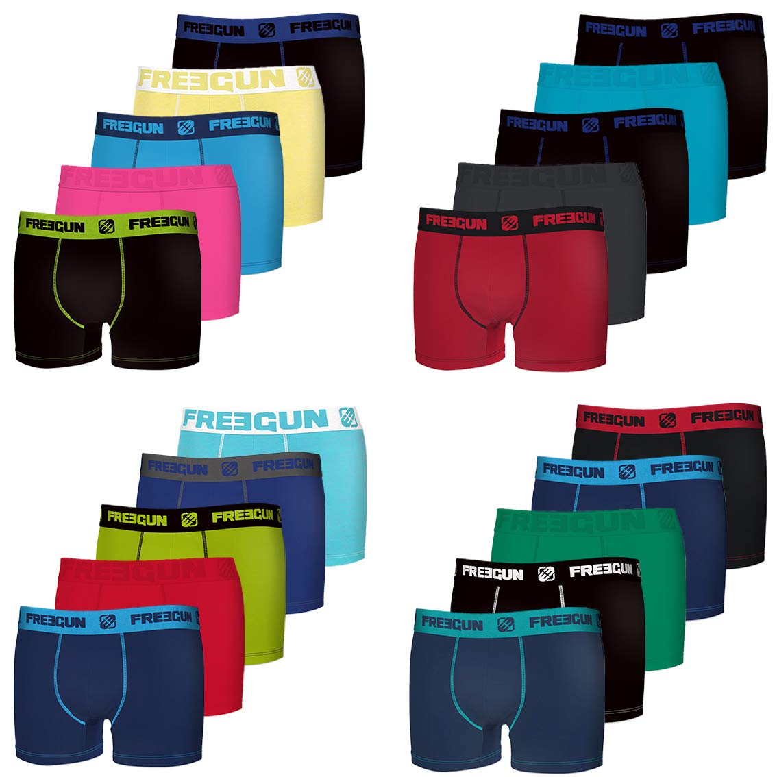 FREEGUN Pack Surprise Boxer Enfant Durable, Modèle Aléatoire, Maintien Anti-Glisse, Peaux-sensibles et Hypoallergénique (Lot de 5)
