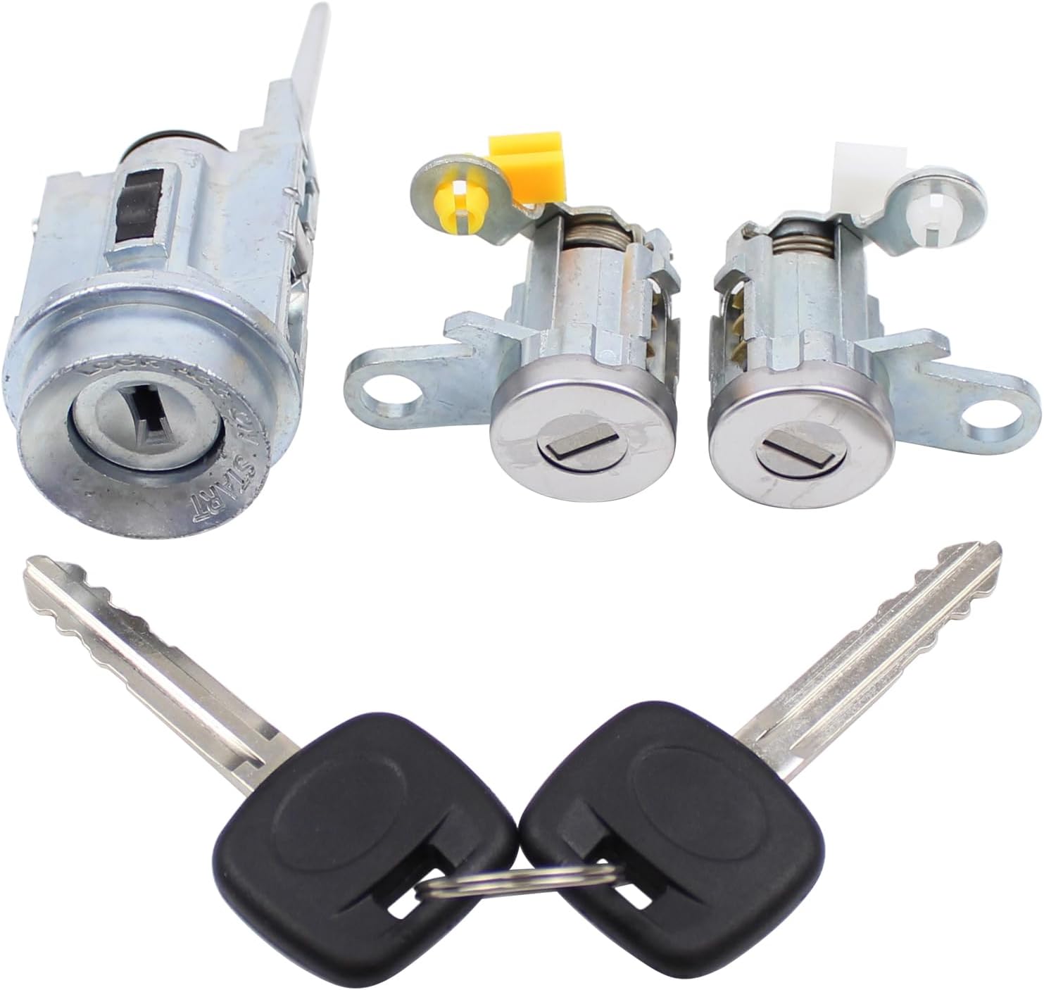 MOTOKU Pair Front Exterior Door Handle and Door Lock Cylinder with Ignition Switch Key Set for Toyota Tacoma 1995-2004 Outer Left Driver and Right Passenger Side with Strip Chrome Trim