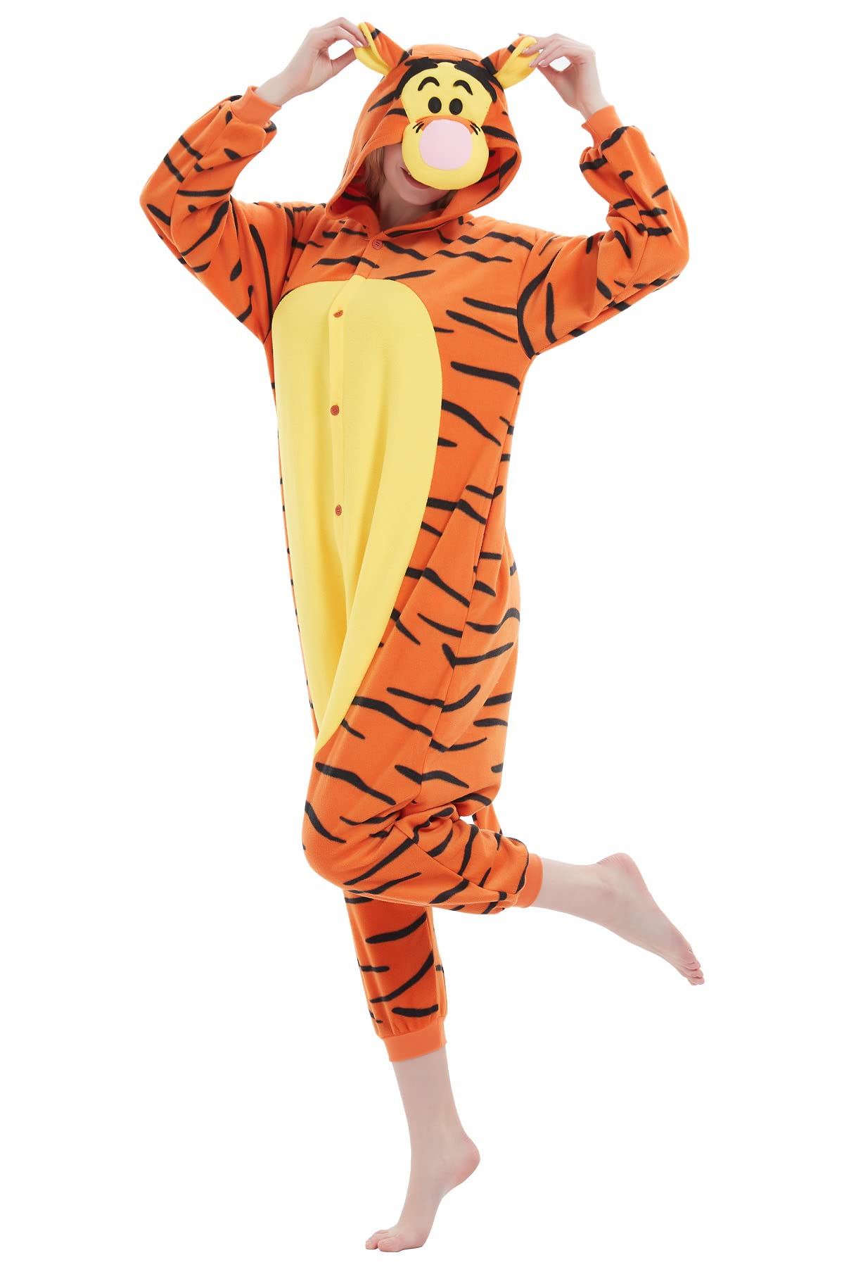 HvnTjvn Animal Onesie adult Unisex One-Piece Pajamas Cosplay Costume Sleepwear for Halloween christmas Women Men - Tiger - Medium