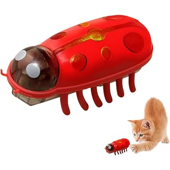 Ailan Pet Mini Ladybird Electric Cat Toy Can Emit Light Interactive Toy Beetle Educational Toy for Cats and Kittens to Play and Exercise Red Black