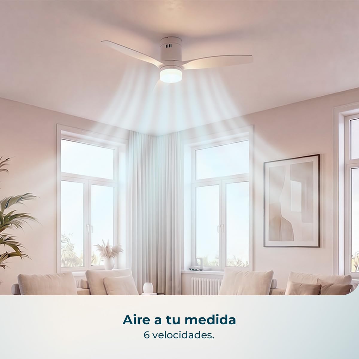 Cecotec Ventilador de Techo con Luz con Mando a Distancia EnergySilence Aero 4600 Arctic White&Sand. Motor DC 38W, Diámetro 132cm, Lámpara LED 18W, 3 Aspas, 6 Velocidades, Temporizador 8h