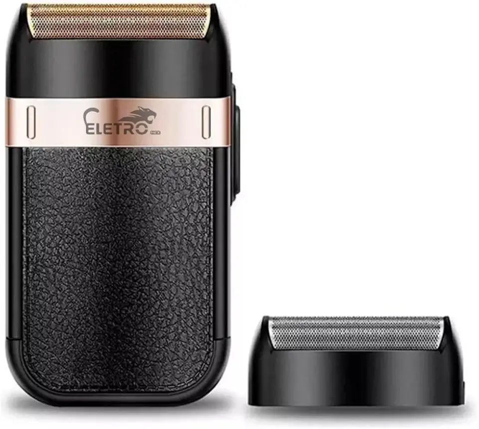 Barbeador Elétrico Profissional Shaver Recarregável Bivolt EL-5109 - Lâminas Rotativas, Uso Sem Fio, Fácil de Limpar - Preto e Dourado