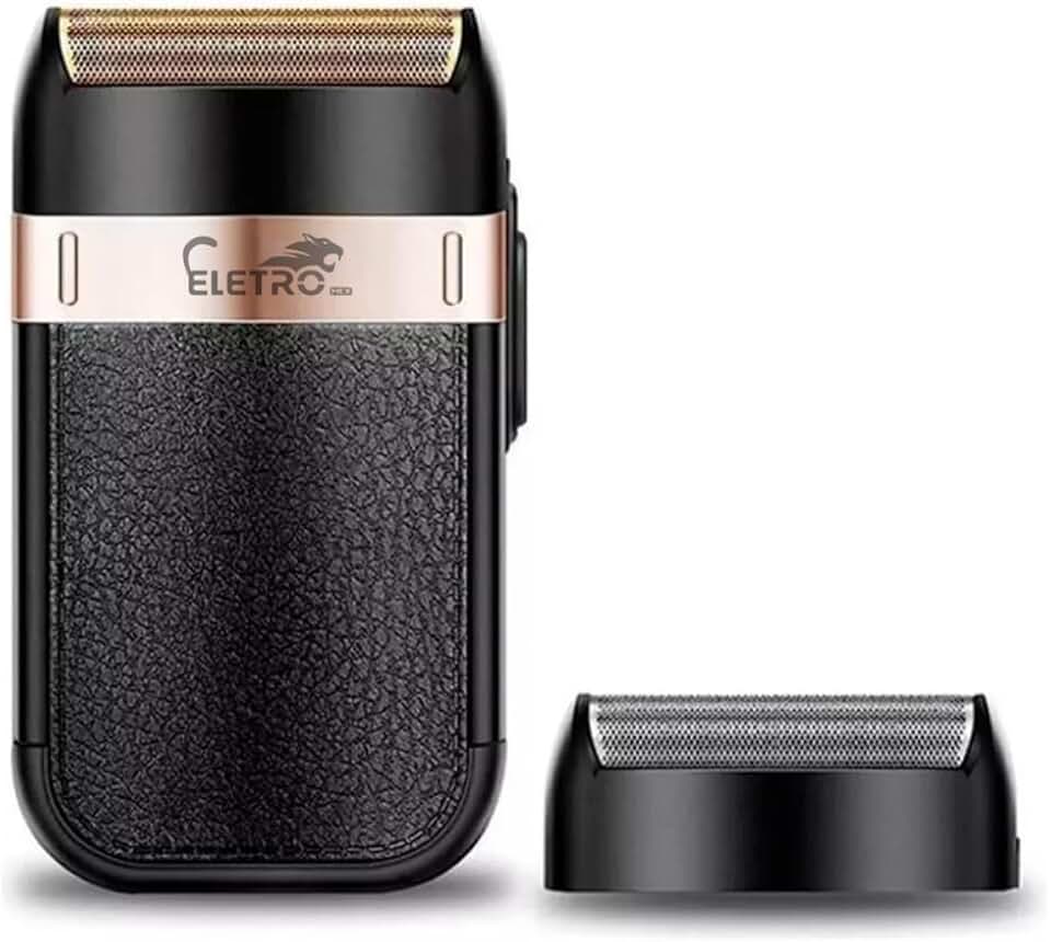 Barbeador Elétrico Profissional Shaver Recarregável Bivolt EL-5109 - Lâminas Rotativas, Uso Sem Fio, Fácil de Limpar - Preto e Dourado
