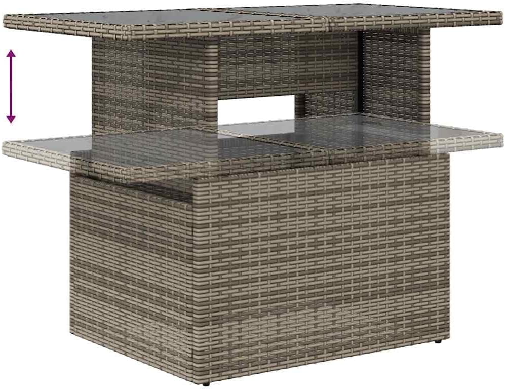 Modern Grey Adjustable Height Outdoor Dining Table with Tempered Glass Top and PE Rattan Frame for Patio Balcony Garden