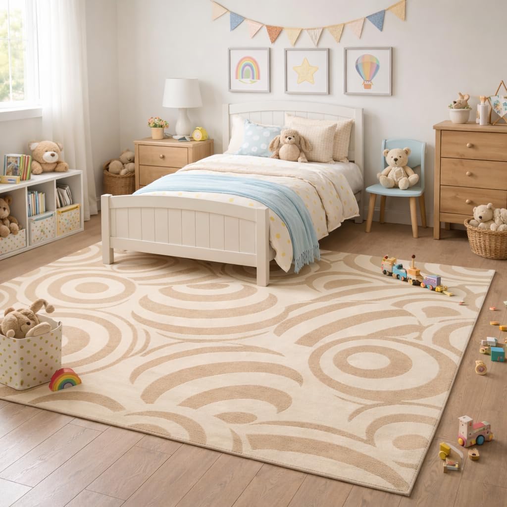 Handmade Wool Area Rug, Hand Tufted Beige Ivory Abstract Design for Living Room, Bedroom & Dining – 7x10, 6x9, 8x10, 9x12