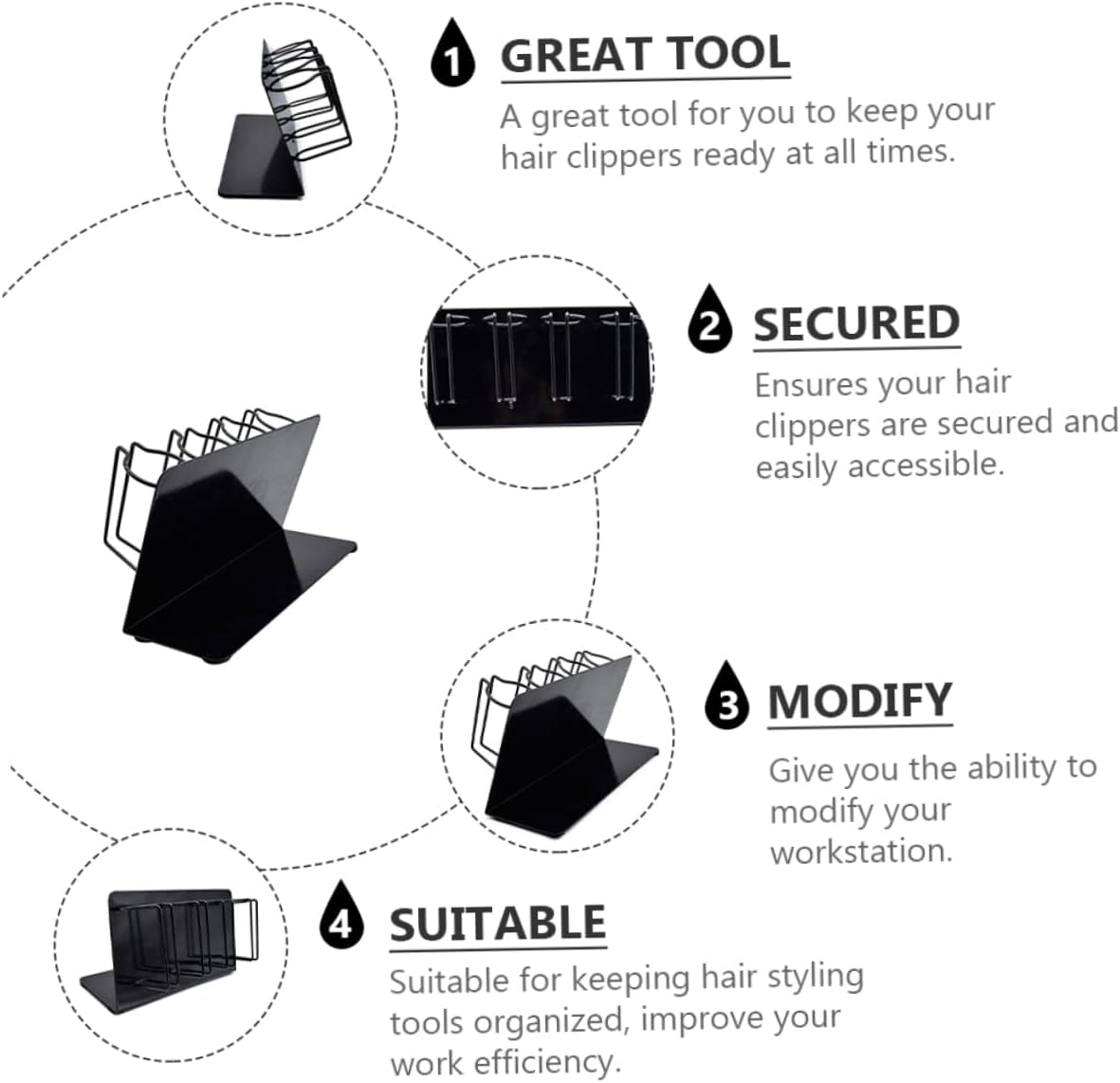 Beaupretty Hair Trimmer Storage Rack Wall-Mounted Holder for Hair Clippers Stainless Steel Organizer for Barbers and Hairdressers Multi-Purpose