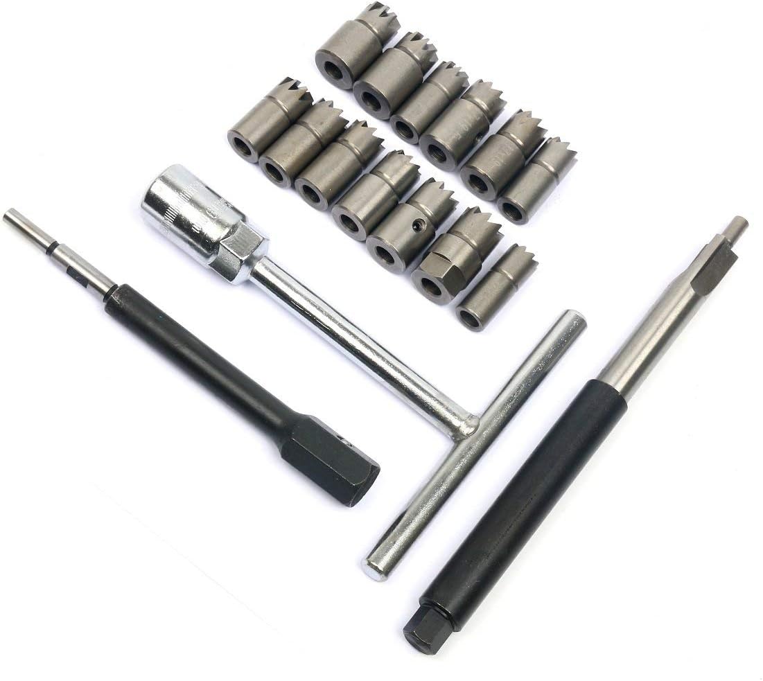 8milelake 17Pcs Diesel Injector Seat Cutter Cleaner Universal Injector Re-Face Reamer Tool Set
