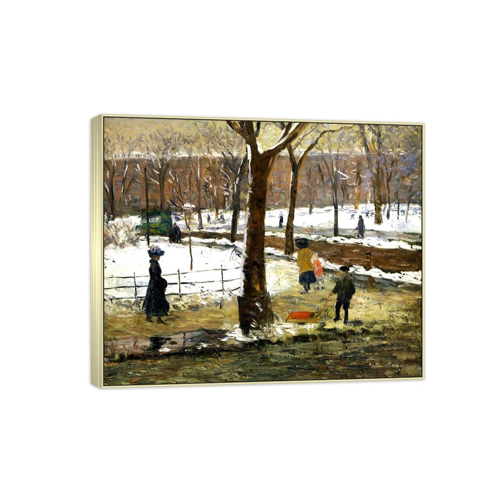 SDYSKKUG William Glackens Canvas Wall Art Prints for Living Room. Winter 85x70cm Silver Frame