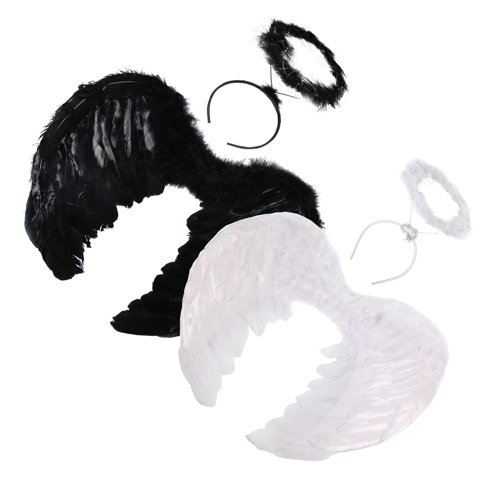 KULSUMAngel Fairy Wings And Halo, Angel Halloween Fancy Dress Costume Party Adult Fairy Wings Headband & Angel Wings Ladies Angel Wings Fancy Dress Women and Girls Fallen Angel Outfit