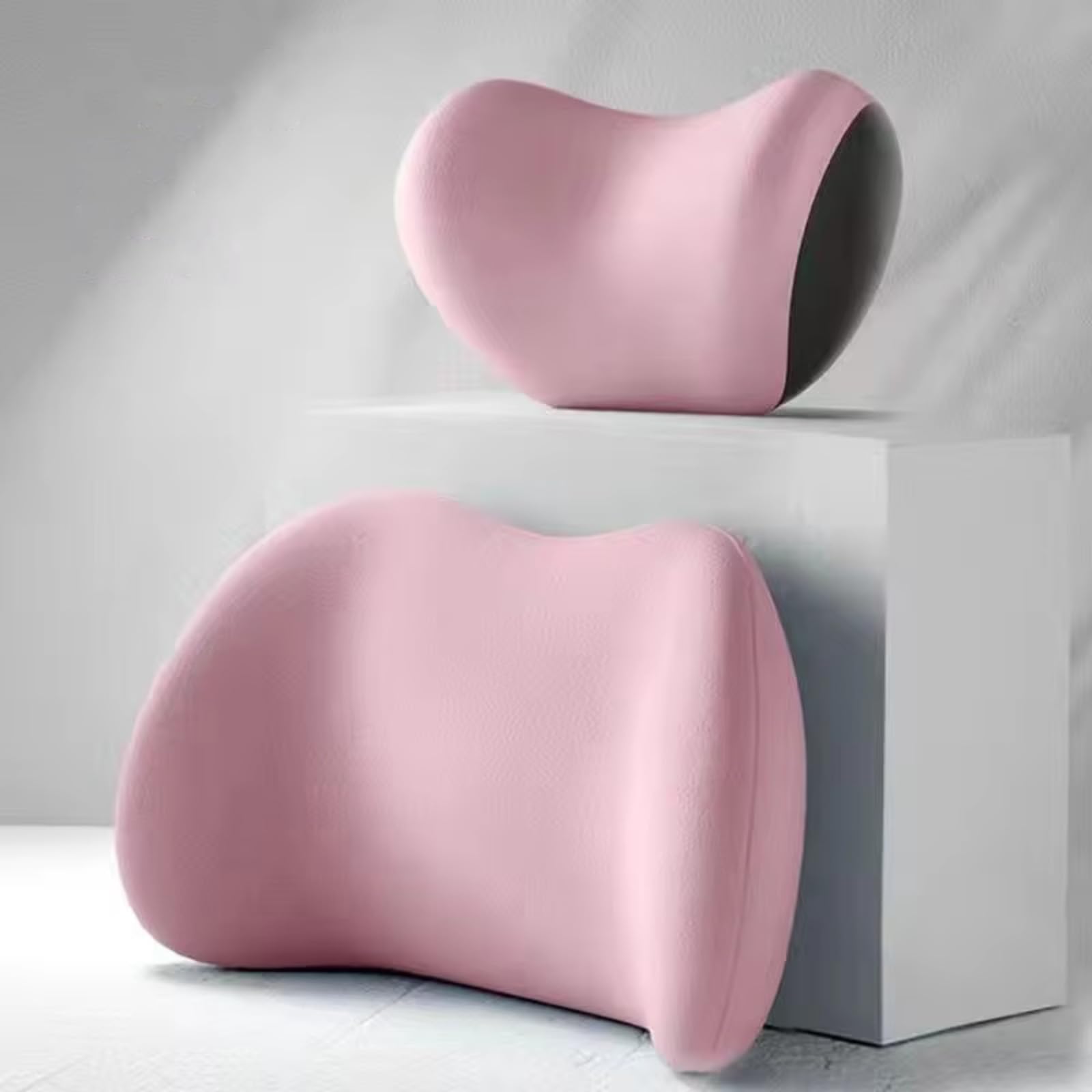 Car Lumbar Support Pillow and Neck Pillow Kit for HUMMA H3 2008, Softness Memory Foam Erognomic Seat Cushion Washable,Pink