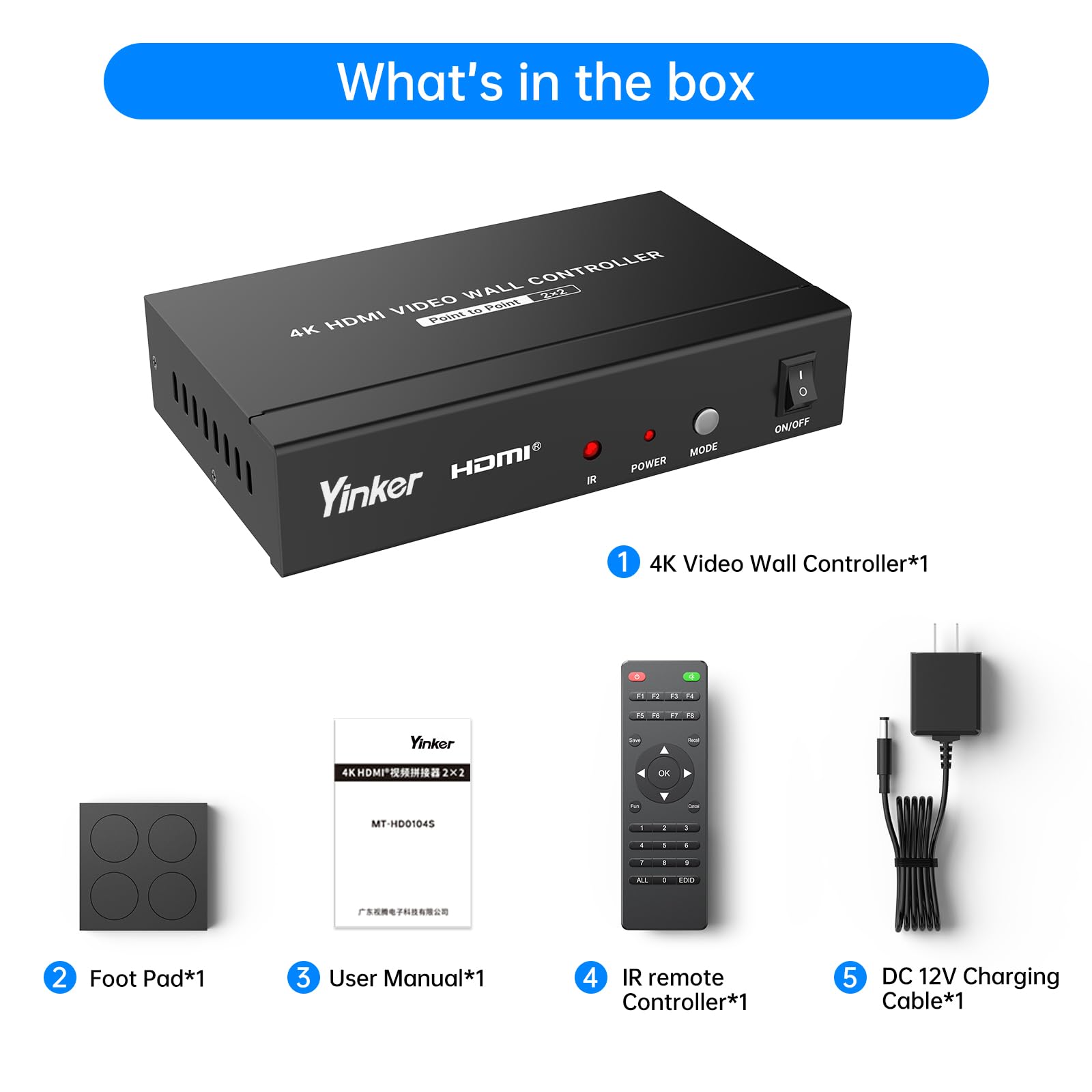 4K60Hz HDMI Videowand Controller 2x2 HDMI Video Wall Processor für 4 TV Splicing Display Unterstützt 1x1, 1x2, 1x3, 1x4, 2x1, 2x2, 3x1, 4x1