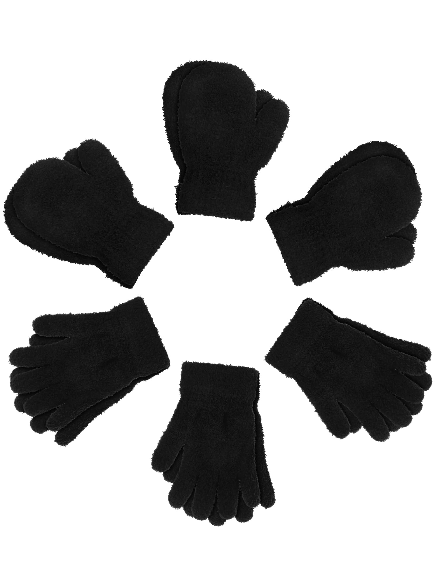 SATINIOR 6 Pairs Toddler Knitted Gloves Kids Winter Warm Stretchy Mittens Soft Lightweight Mittens for Boys and Girls(for 1-3 Years Old,Black)