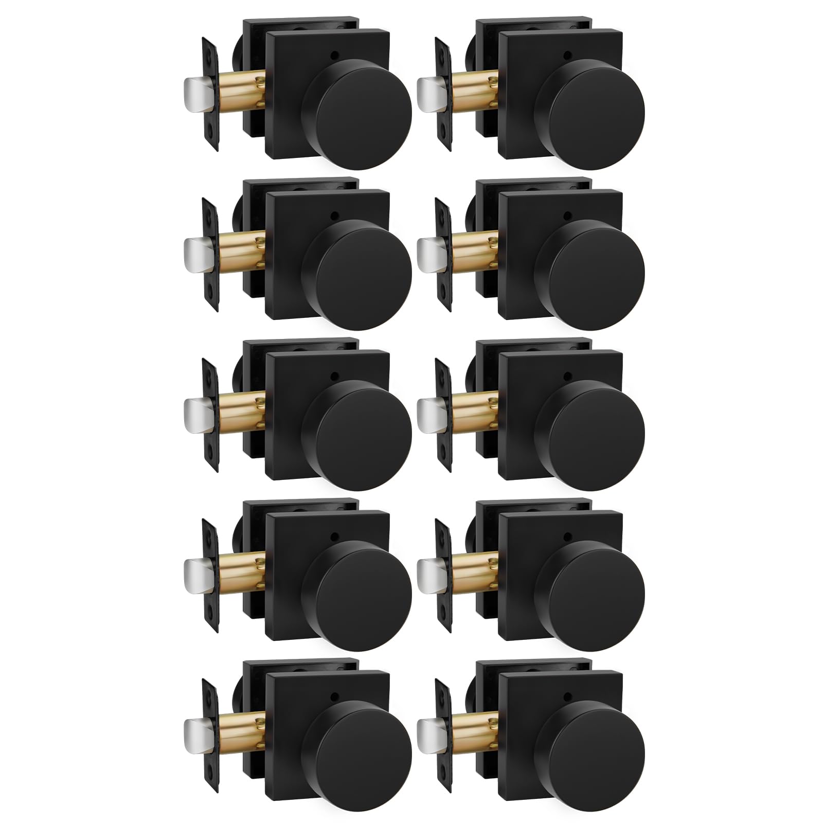 Goldenwarm Privacy Black Door Knobs Interior, Zinc-Alloy Heavy Duty Matte Black Door Knobs Bedroom, Contemporary Interior Door Knob Privacy (10 Pack)