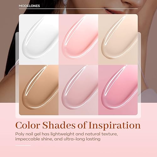 Vista 42 de modelones Juego de gel de uñas de poli, 6 colores nude, rosa, marrón, colección diaria, juego de gel de extensión de polietileno, manicura, diseño