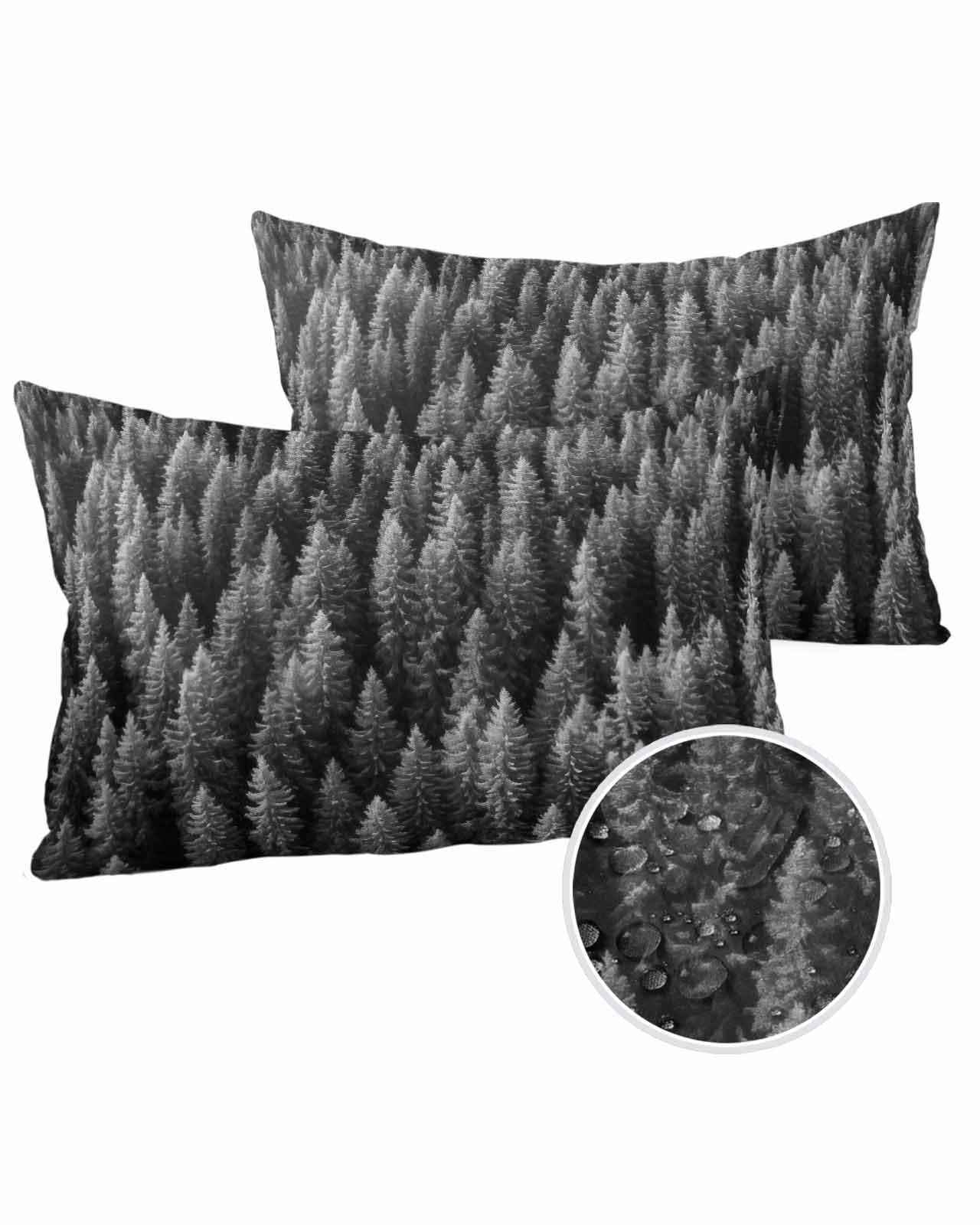 Boanket Lumbar Pillow Covers 12 x 20 Inches, Gray Forest Waterproof Throw Pillow Cover Set of 2, Pine Trees Modern Mysterious Art Home Decorative Rectangle Cushion Covers for Patio/Tent/Couch/Garden