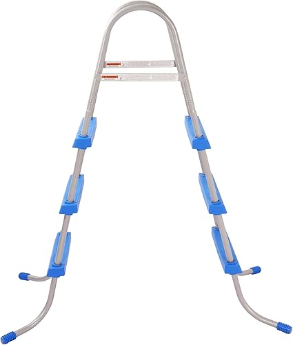 Miniatura 5 de Escalera de acero para piscina de 36 pulgadas, resistente sobre el suelo, con 3 escalones extraíbles de plástico, antideslizante, color azul, para