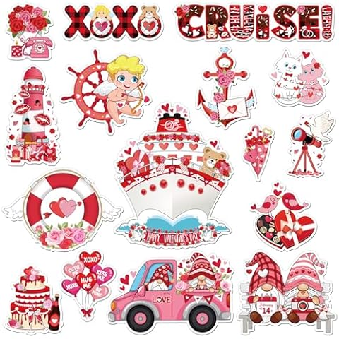 Ovveroche 16 Pcs Valentine's Day Cruise Door Decorations, Anniversary Sea Navigation Ship Fridge Car Refrigerator Magnets Stickers Carnival Honeymoon Valentine Wedding Party Favors Cover