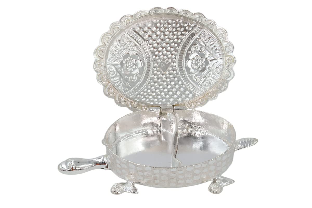 Adinky Pure Silver Tortoise/Turtle Shape|Haldi Kum Kum Box|Battlu| Kumkum Bharani|Tortoise Sindoor Dabba|for Gifts and Puja (1 Pc)(55-Grams)