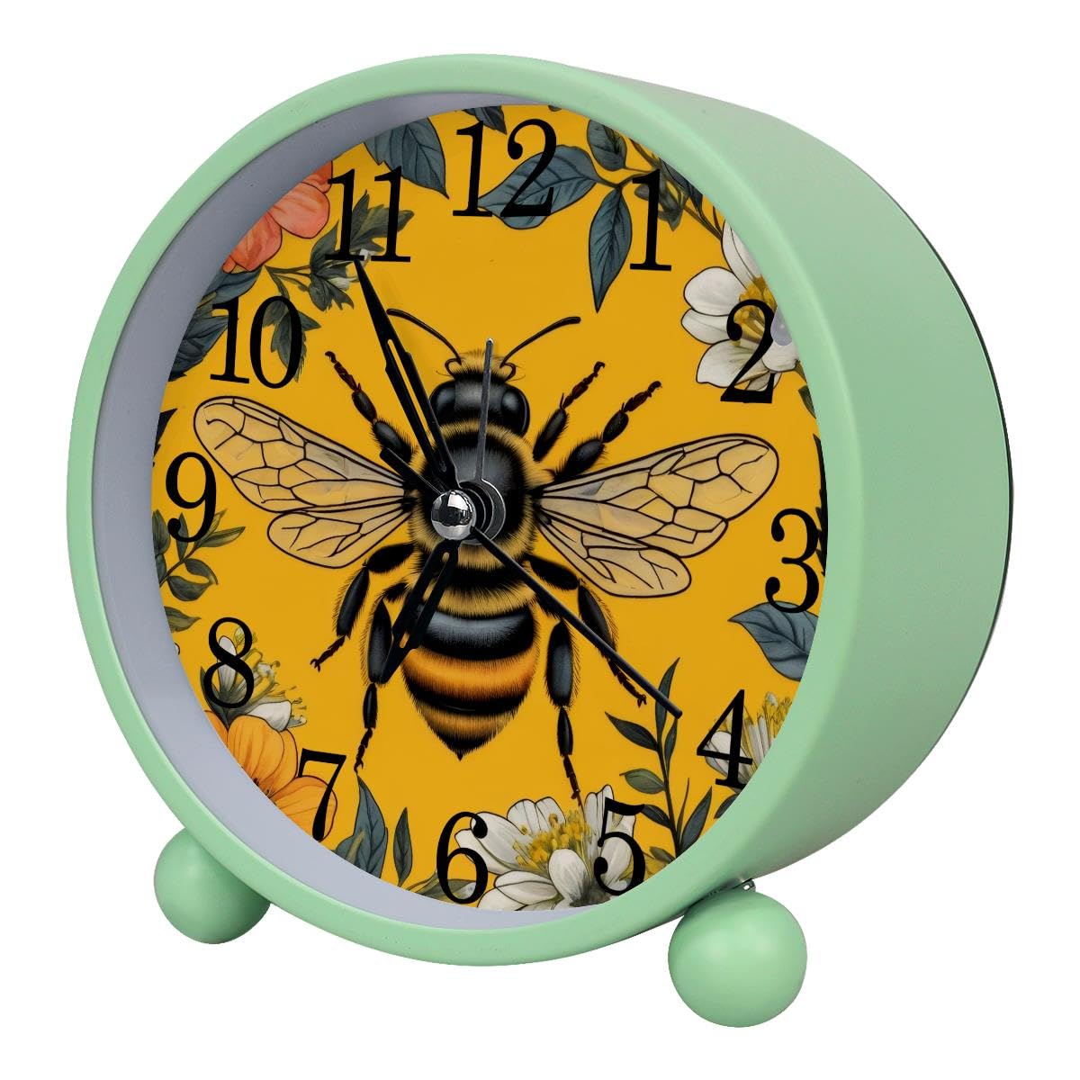 Luoweisi Alarm Clock Bee Flowers, Silent Non-Ticking with Night Light