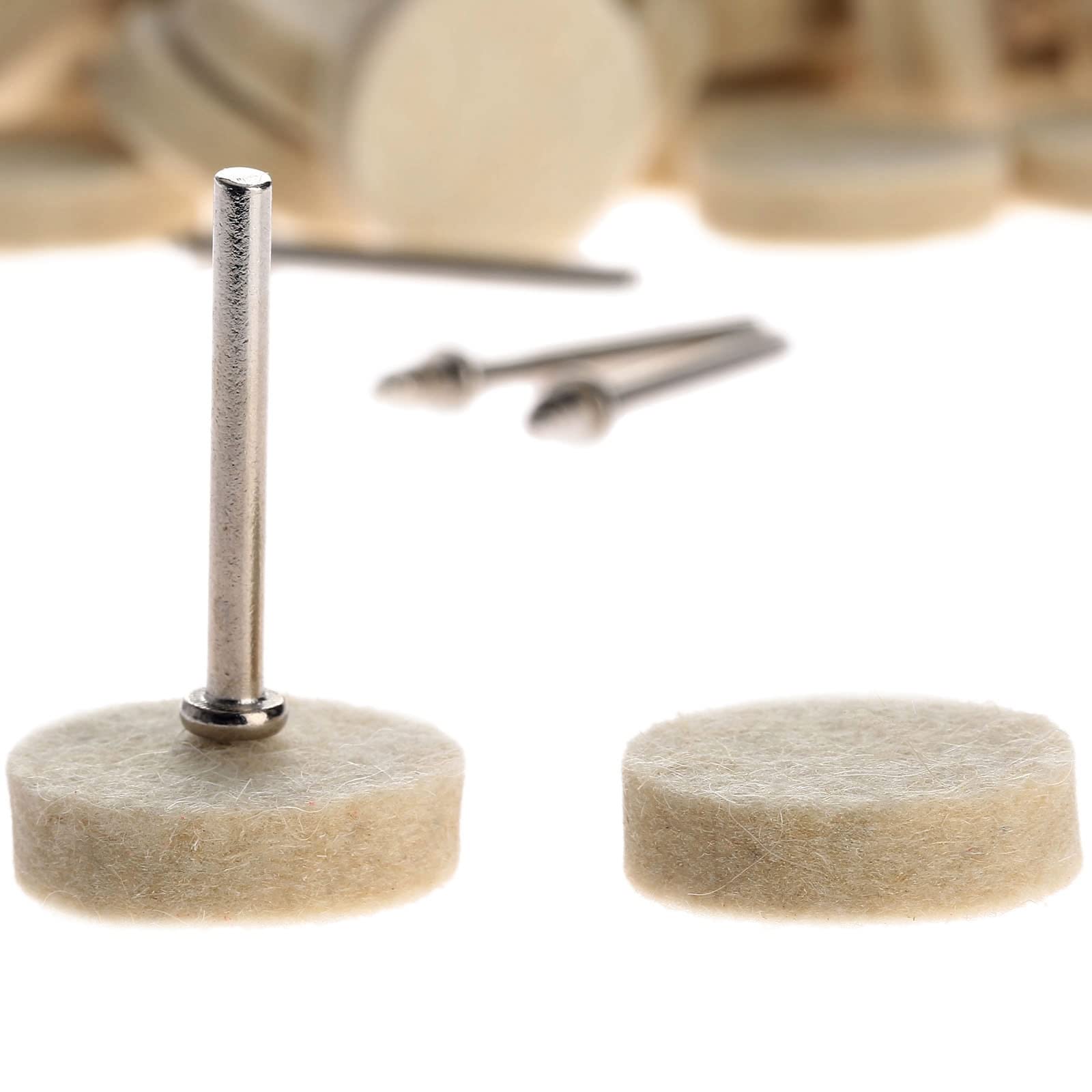 Dophee 50-Pack Wool Felt Polishing Buffing Pads – 25mm Diameter, With 2 Shanks, For Dremel & Rotary Tools