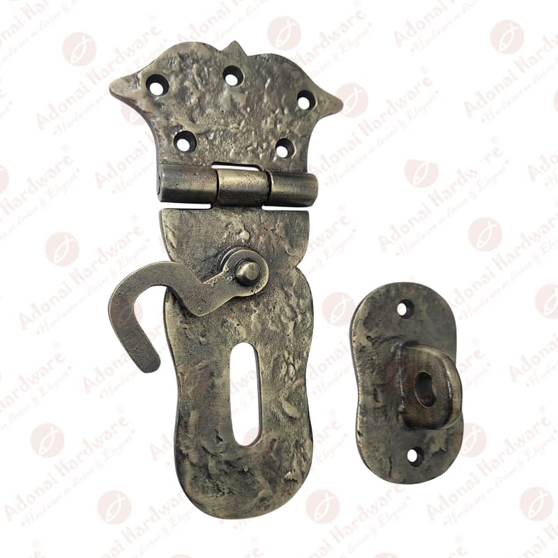 Image of Adonai Hardware inchParan inch Heavy Duty Antique Cast Iron Safety Hasp and Staple with Locking Mechanism (6 inch x 1 Pack, Antique Brass) for Vintage Pirates Treasure Chest, Trunks, Wooden Jewelry Box