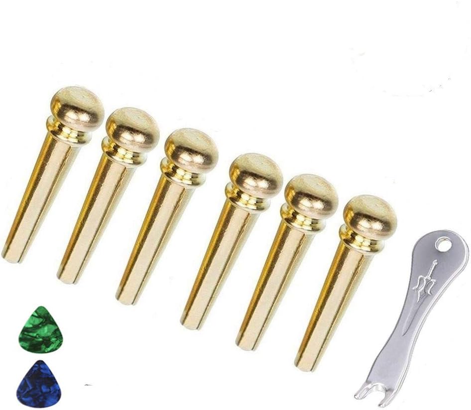 ImelodGuitar Bridge Pins Pegs - 6pcs Brass Copper for Acoustic Guitar Bridge Endpin Replacement