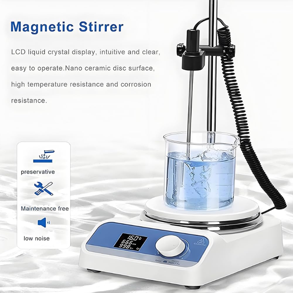 Placa caliente agitadora magnética digital, 200-1500 rpm, calefacción de alta temperatura de 280 °C, sensor de temperatura, soporte de soporte, temporizador de 1 a 999 minutos para uso en laboratorio