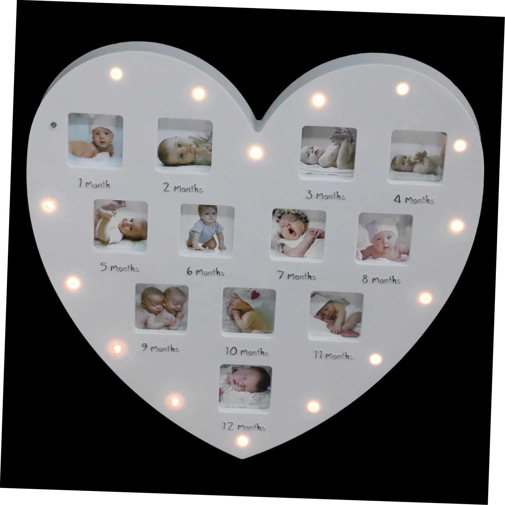 Marco de Fotos de Crecimiento para Bebés Corazón Blanco 12 Fotos