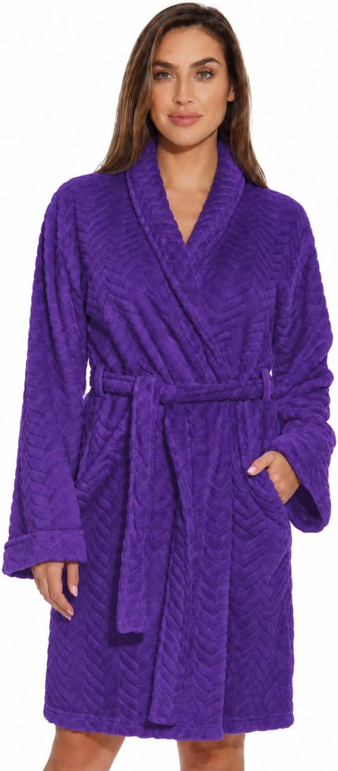 Velour Chevron Texture Bath Robes for Women