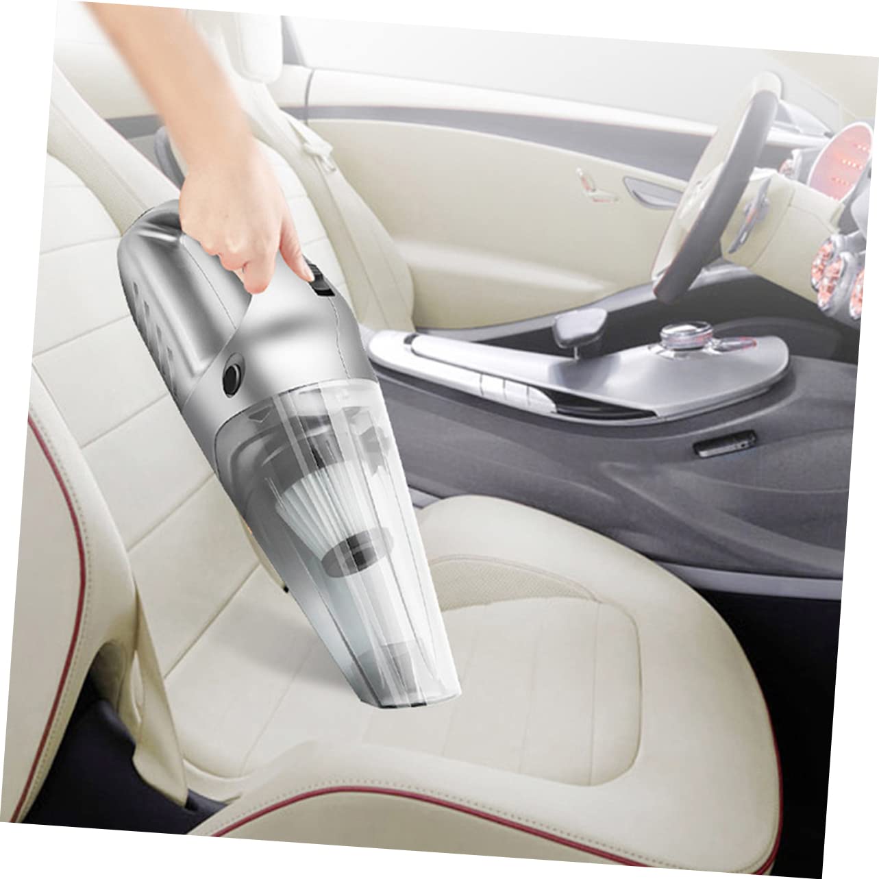 Cabilock Aspiradora de Mano para Coche Portátil Mini en Abs Plata | Uso en Seco y Húmedo, Cable de Carga USB Incluido, Formato Compacto para Migas y Pelo