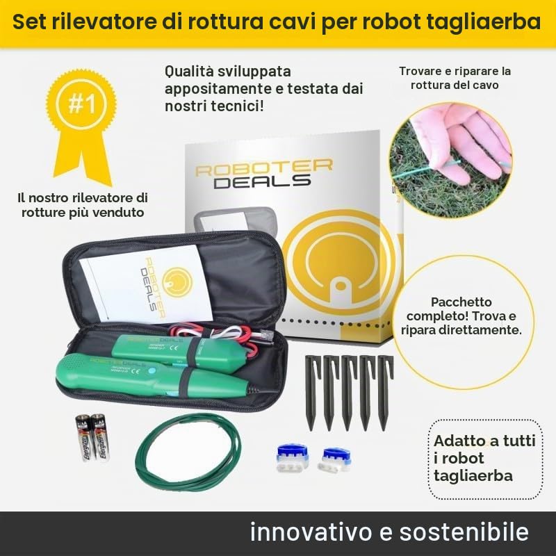 Roboter Deals - Rilevatore di rottura cavi, rivelatore, ricerca guasti ad anello per tutti i robot tosaerba Husqvarna Automower, incluso kit di riparazione con filo, connettore cavo e chiodi da prato