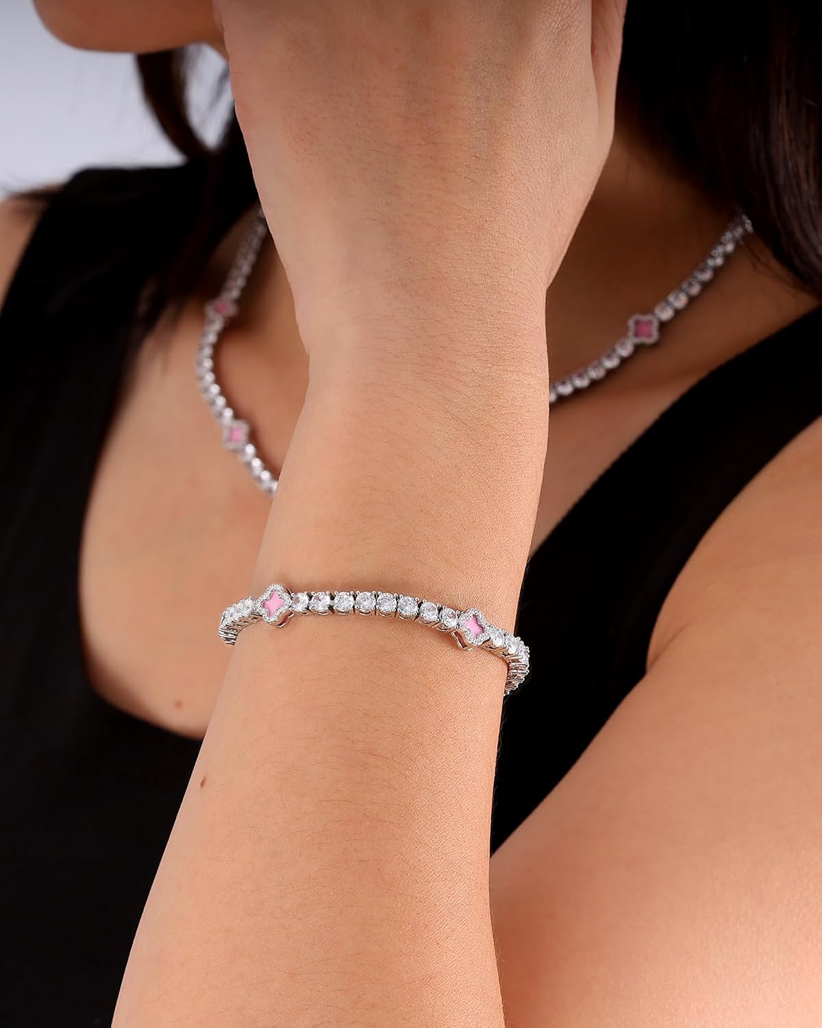 LuxeFlex 4mm Iced Out Four Leaf Tennis Bracelet, White Gold Plated with 5A Zircon Stones, Handmade exquisite Hip Hop Jewelry, Perfect Unisex Gift - Image 3