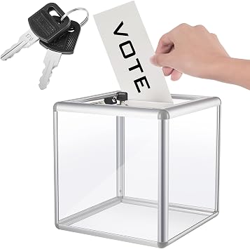 Lineshading 1 Pcs Acrylic Ballot Donation Box with Lock, 6 X 6 X 6 in Clear
