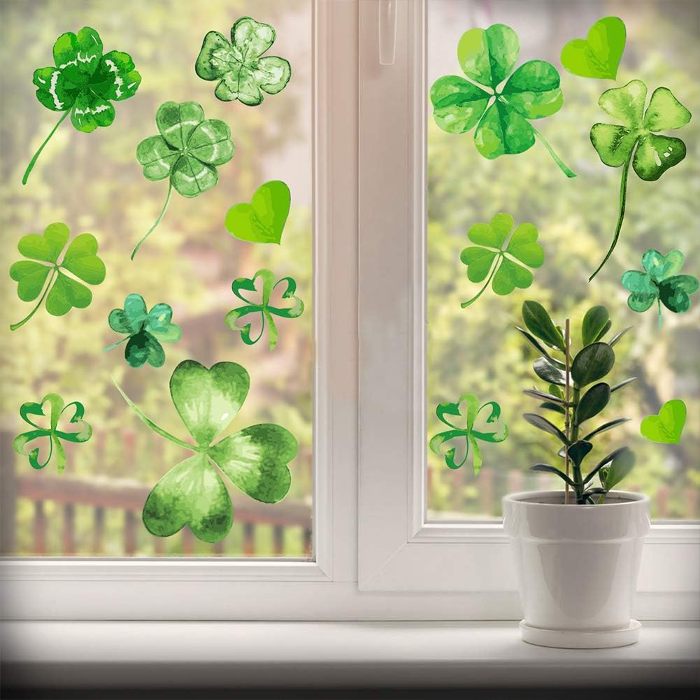 CCINEE 82PCS St.Patrick's Day Window Cling Sticker,Large Shamrock Glass Window Sticker Decal for Home Party Decoration