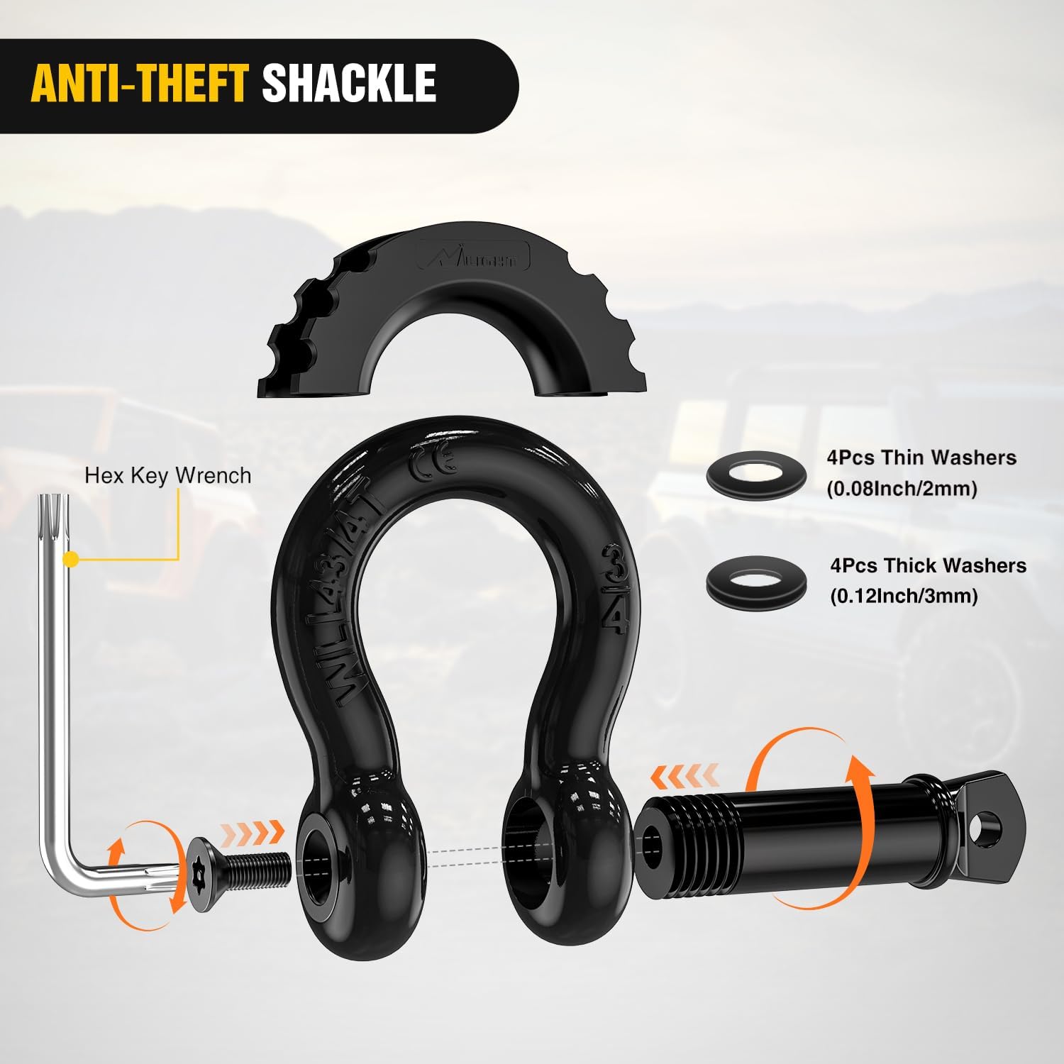 Nilight 2 Pack 3/4" D-Ring Anti-Theft Shackle Tow Hook for Truck SUV UTV
