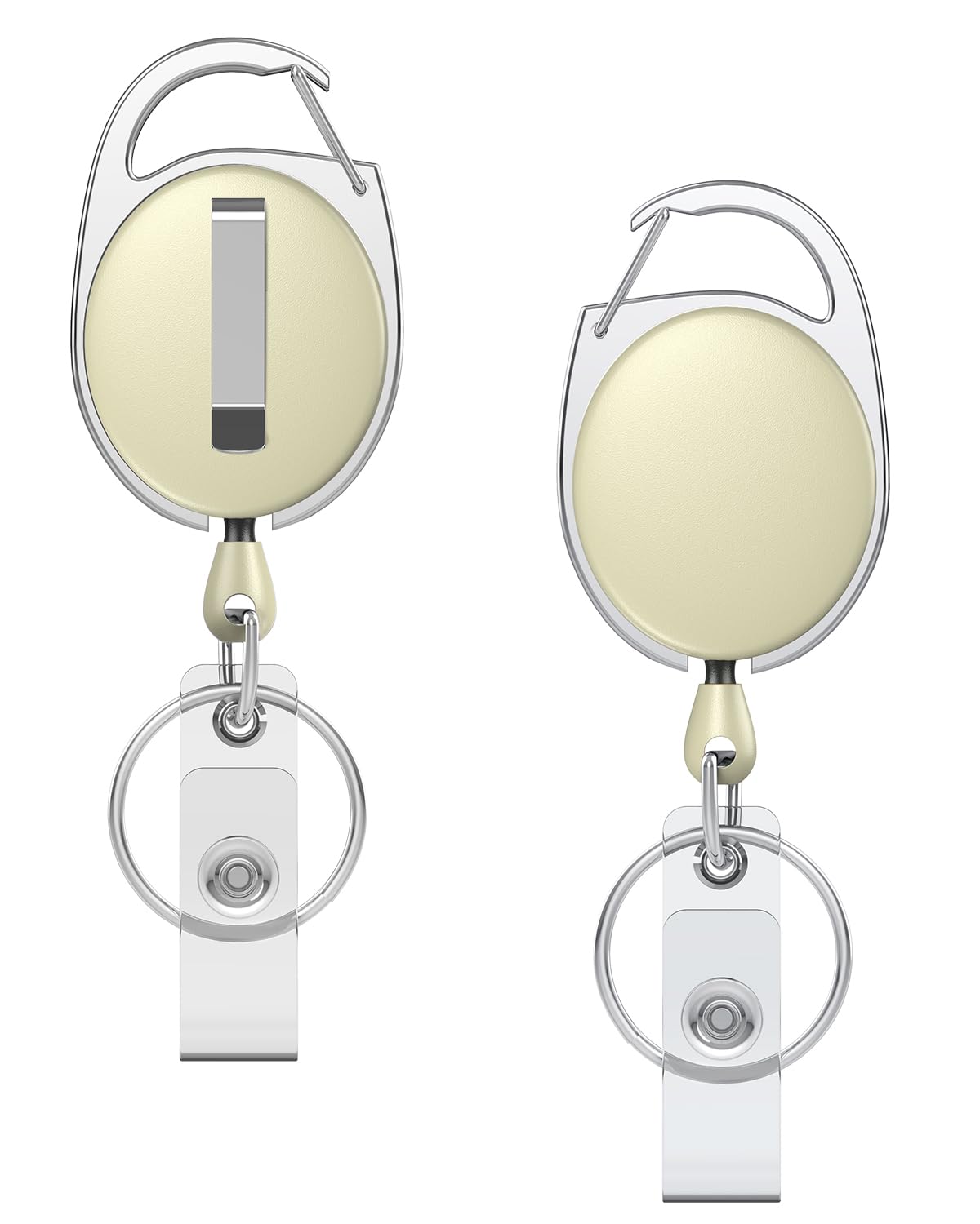 Uniclife 2 Pack Retractable Keychain, Retractable Badge Reel, Heavy Duty Badge Holder Clip for Keys and ID Card, Key Chain Extender with Carabiner Belt Clip and Key Ring, Light Yellow