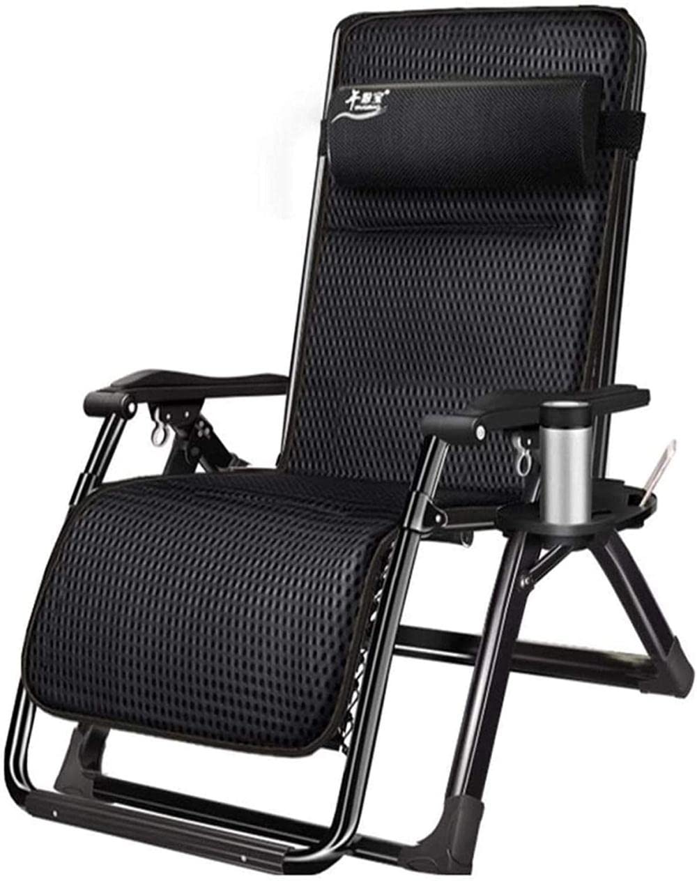 Silla plegable tumbona negra con cojín reclinable para oficina y terraza