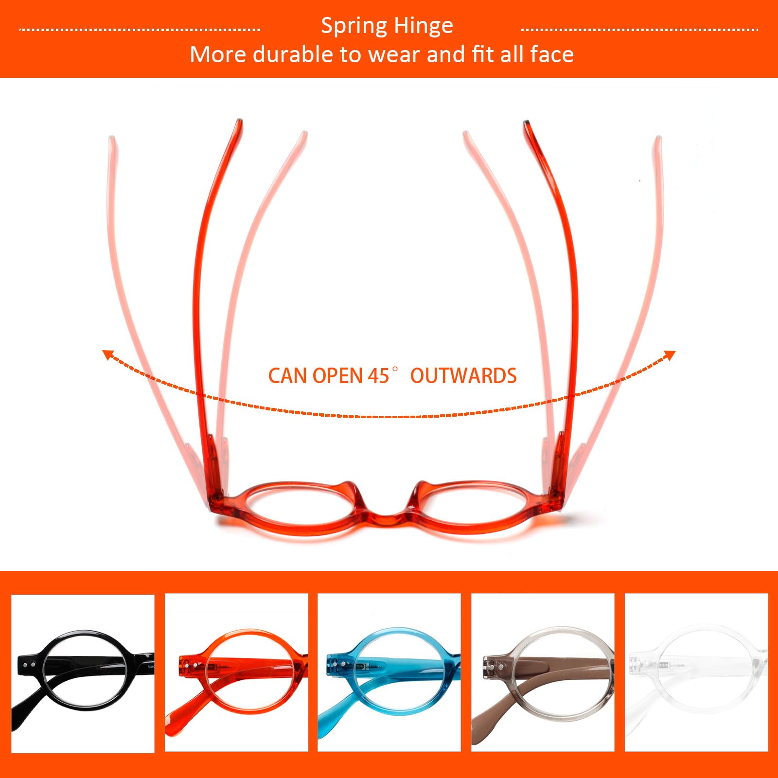 JOSCHOO Lesebrille, rund, Retro, Mini, bequem, für Männer und Frauen, 5 Farben sortiert - 7, 1,50, 5 Stück