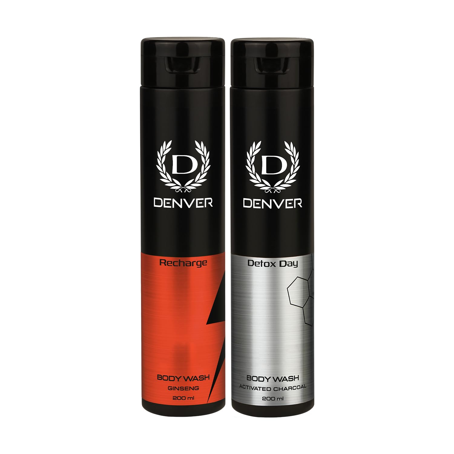 DENVER Detox Day Activated Charcoal Body Wash & Recharge Body Wash - 200ML Each (Pack of 2) | Germ Protection, Deep Cleanser, Stress Relief, Skin Nourishment Cleansing Shower Gel for Men-image-29