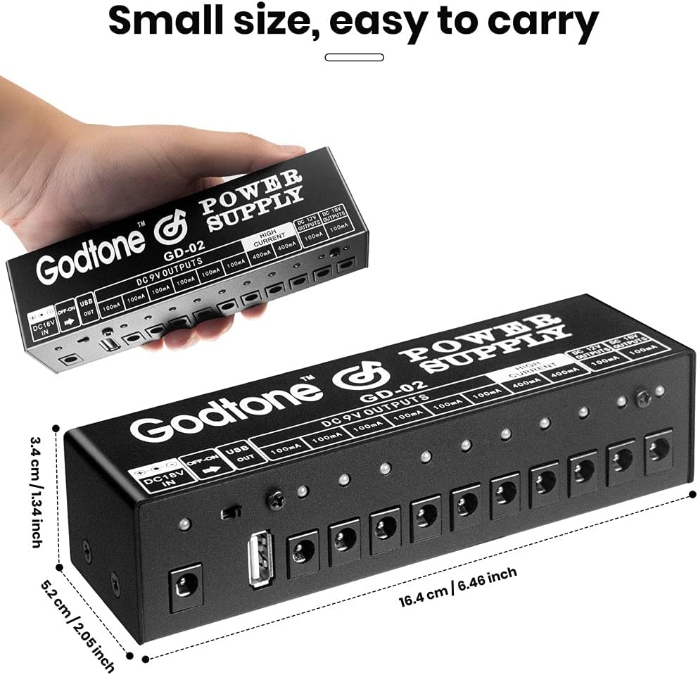 Guitar Effect Pedal Power Supply 10 DC Outputs Suitable for 9V/12V/18V Pedals with Short Circuit/Overcurrent Protection Separate LED Indicator USB (5V2A) GD-02