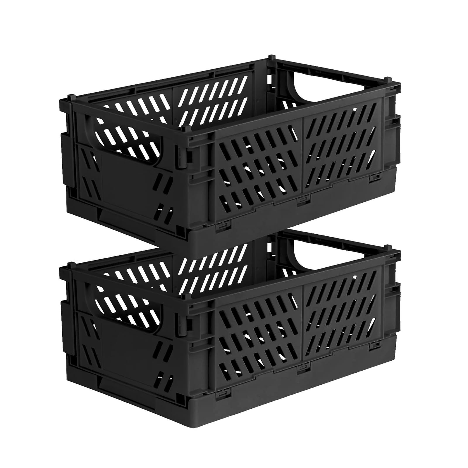 Tixill 2-Pack Mini Foldable Plastic Storage Box Mini Plastic Baskets for Organizing and Storage for Home Kitchen Bedroom Bathroom Office. (Black,