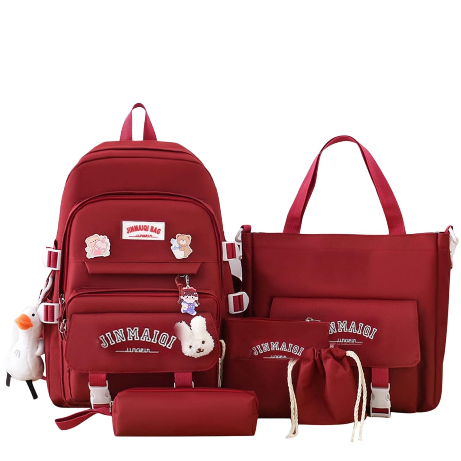 Mochila escolar Set Di Zaino Per Studenti A 5 Pezzi Con Ciondoli Gratuiti, Kit Pratico Borse Scolastiche Ragazze Della Scuola Superiore Uso Giornaliero Del Campus-c-china Mainland