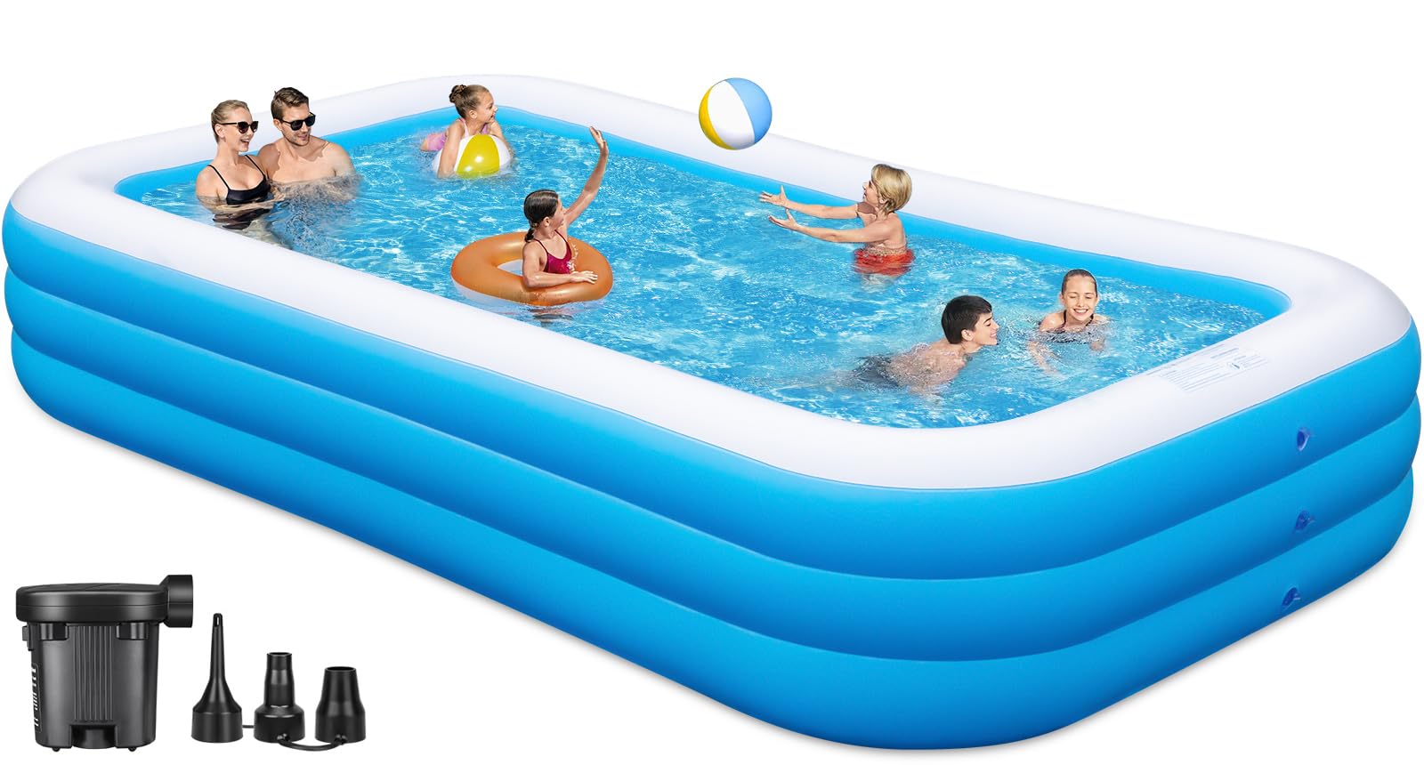 Large Inflatable Pool with Pump, 130"x72"x22" Big Family Blow Up Pool for Adults, Full Sized Thickened Swimming Pool Fast Inflation & Drainage for Summer Water Party Outdoor Backyard Garden Lawn