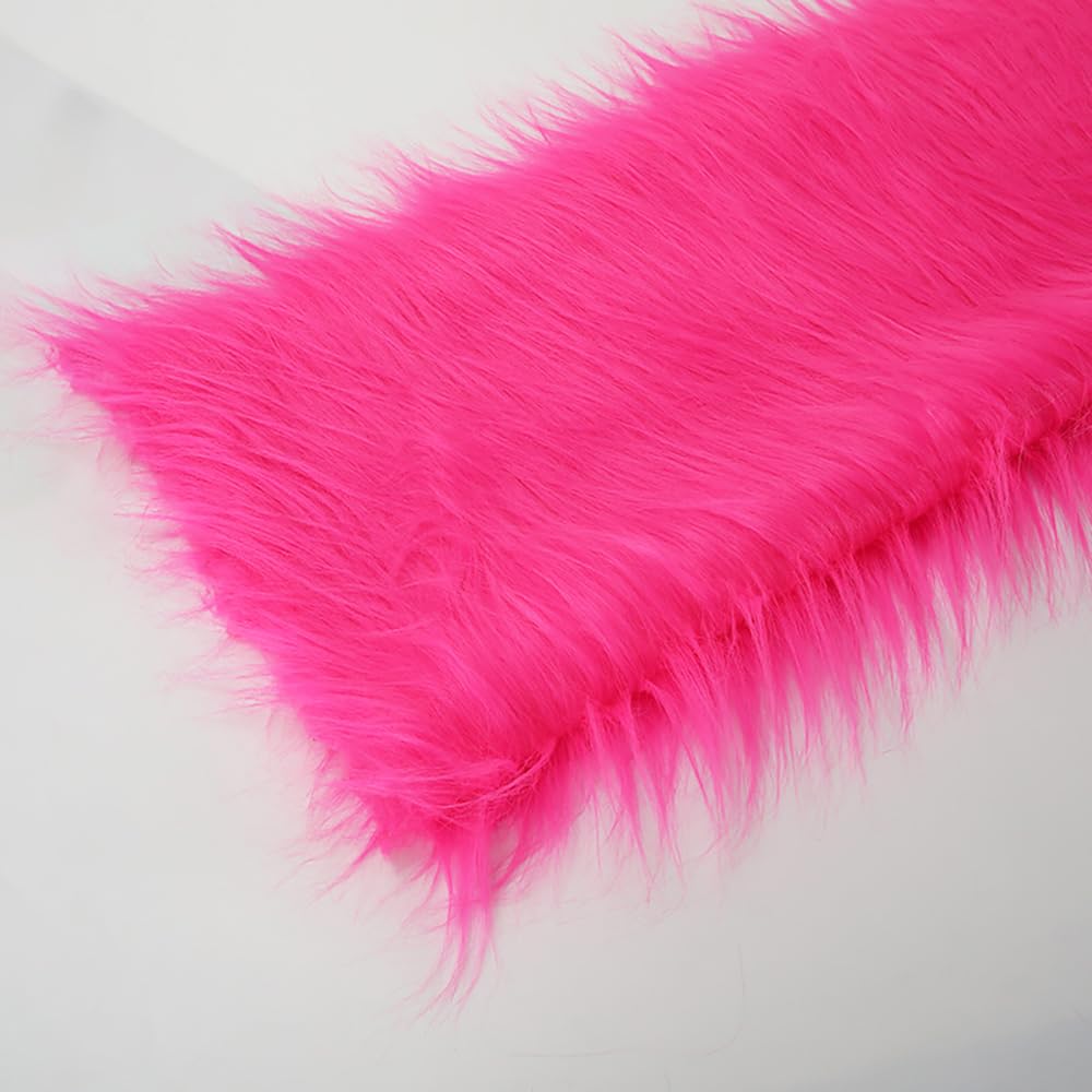 Fausse fourrure au mètre rose, tissu peluche poil long pour plaid, décoration et couture
