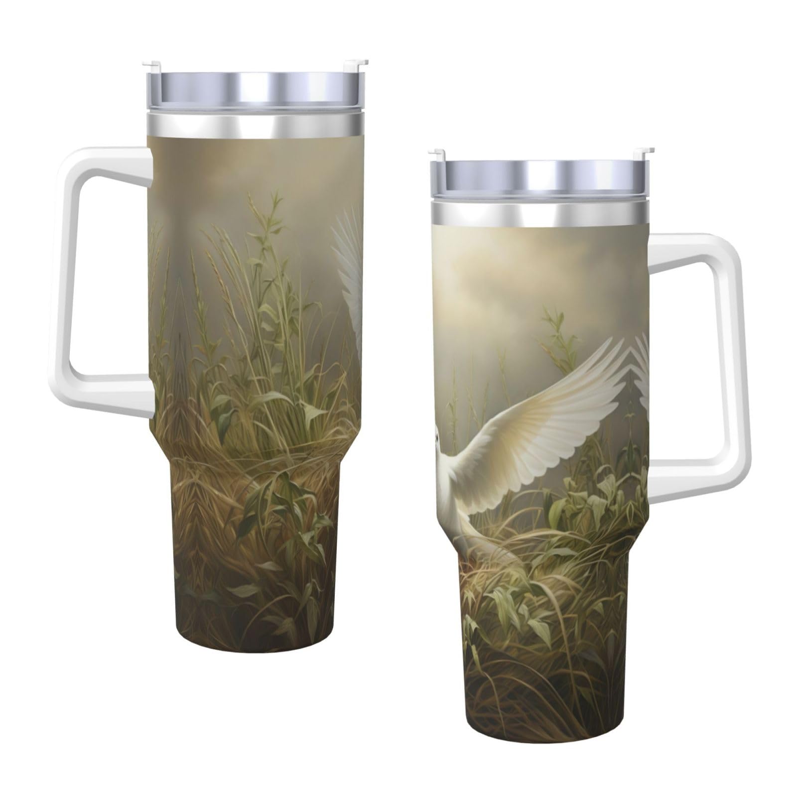 Grass and Dove Wasserflasche aus Edelstahl, doppelwandig, isoliert, mit Griff und Strohhalm-Deckel, 1,2 l