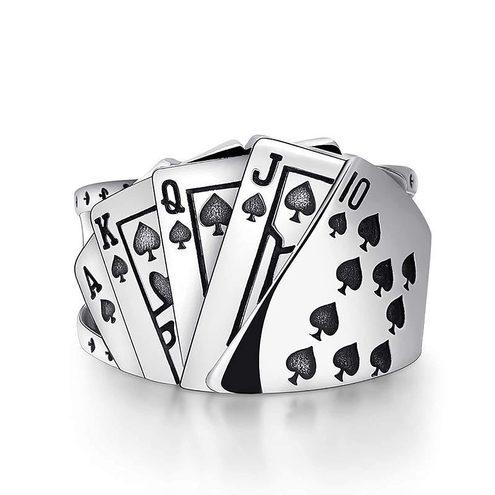 Poker-Karten Spinner Ring Für Männer - Ass Spaten Design, Edelstahl, Verstellbar