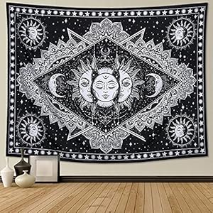 Dremisland Psychedelische Brandende Zon Wandtapijt Zwart-wit Wandtapijt Maan Zon met Ster Esthetisch Wandtapijt Muur…