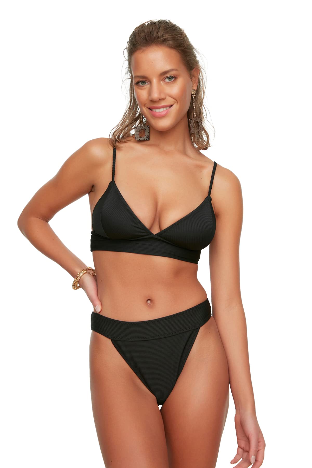 Trendyol Damen Schwarz Strukturierter Bikini. Bikini Bottoms Contemporary, 38