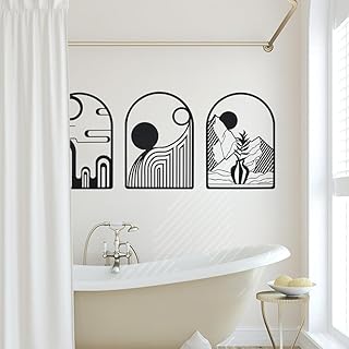 3Pcs Black Metal Wall Decor, FHDUSRYO Boho Abstract Wall Art Minimalist Wall Decoration, Bohemian Line Wall Hanging, Textu...